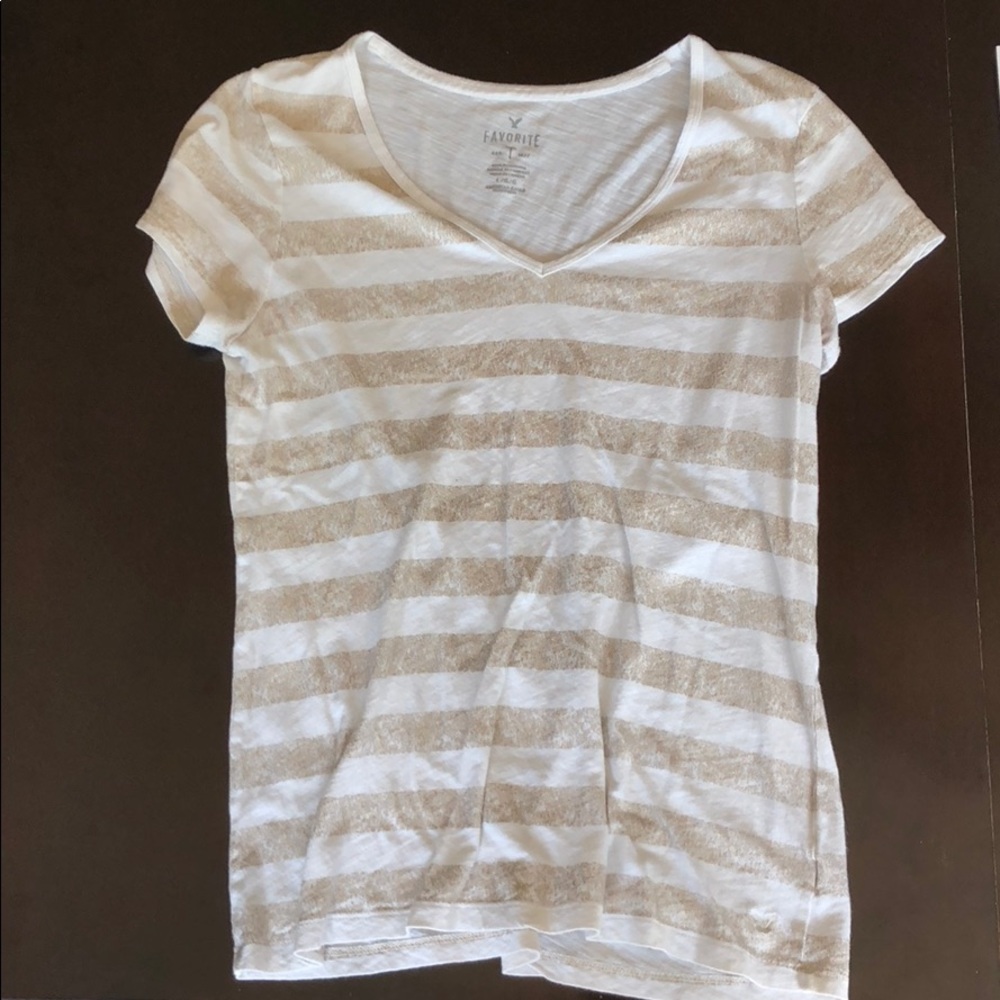 Gold and white striped v neck